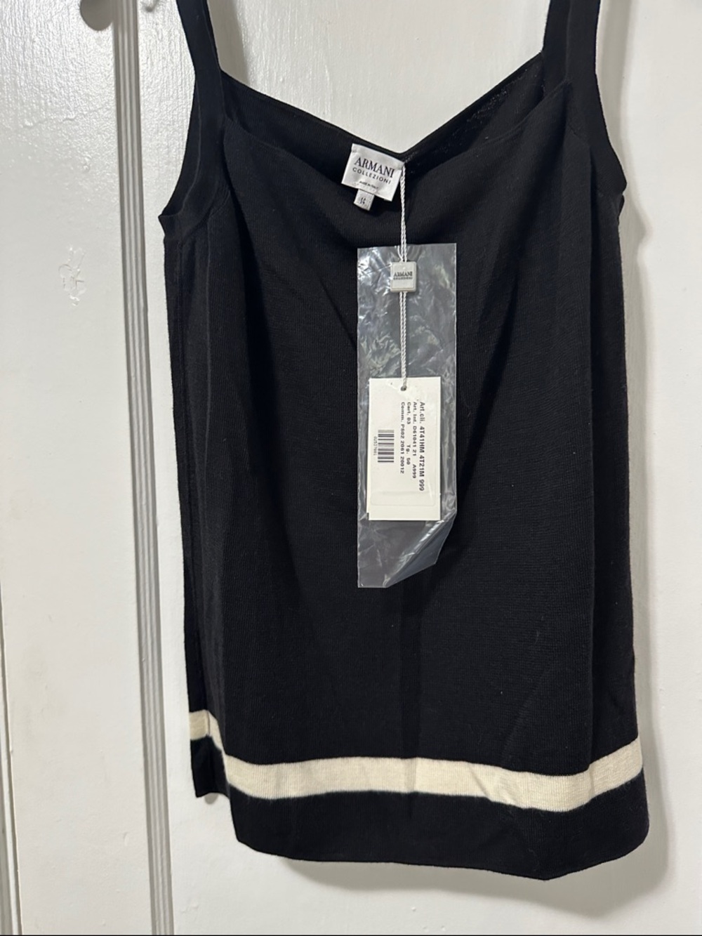 Armani Collezioni Black Mini Slip Skirt with Cream Hem Stripe